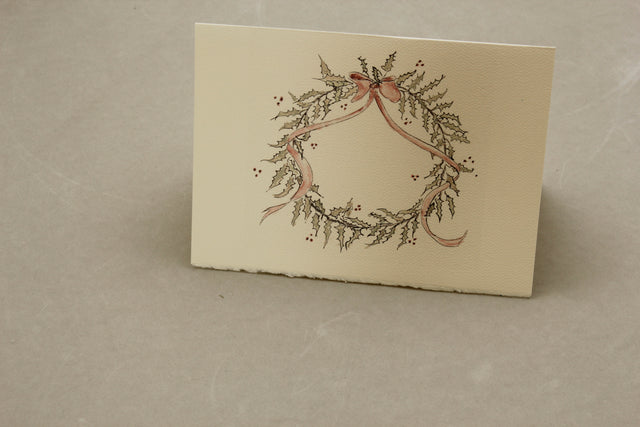 Holly Wreath Watercolor Card Pack of 5