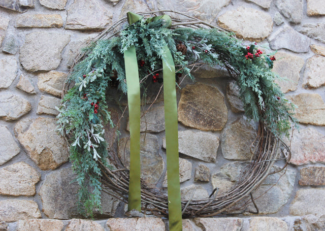36"x36"x6" Frosty Faux Cedar Holiday Grapevine Wreath