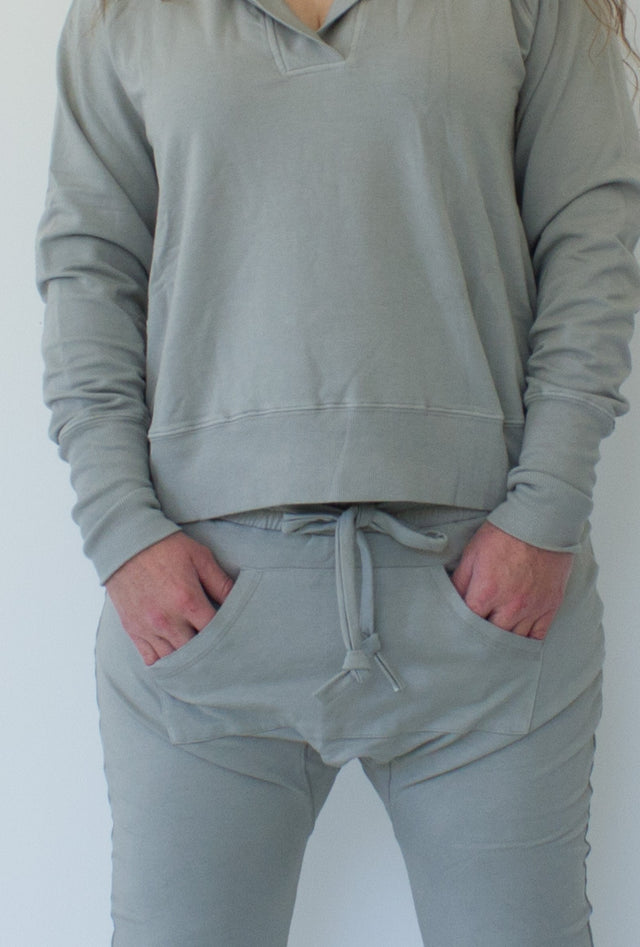 Raglan Oversized Hooded Sweatshirt - Monsoon Gray