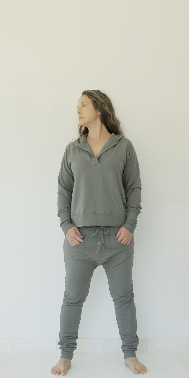 Raglan Oversized Hooded Sweatshirt - Storm Cloud