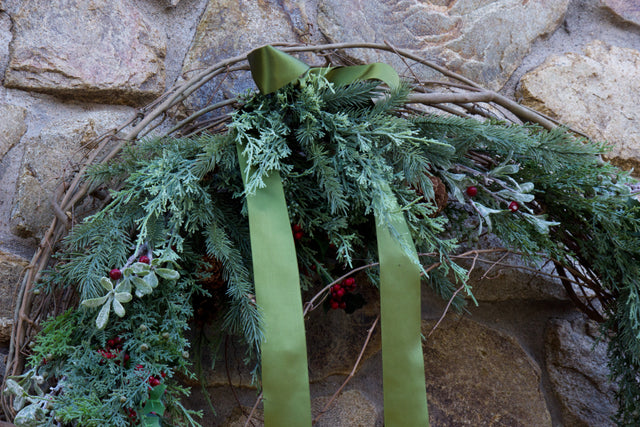 Large Frosty Faux Cedar Holiday Grapevine Wreath