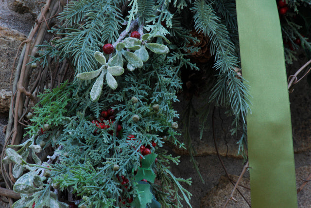 36"x36"x6" Frosty Faux Cedar Holiday Grapevine Wreath